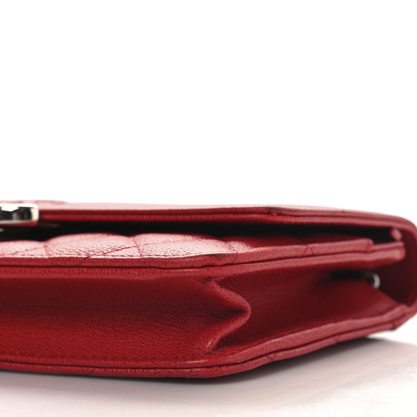 Grained Calfskin Quilted CC Box Wallet On Chain WOC Red