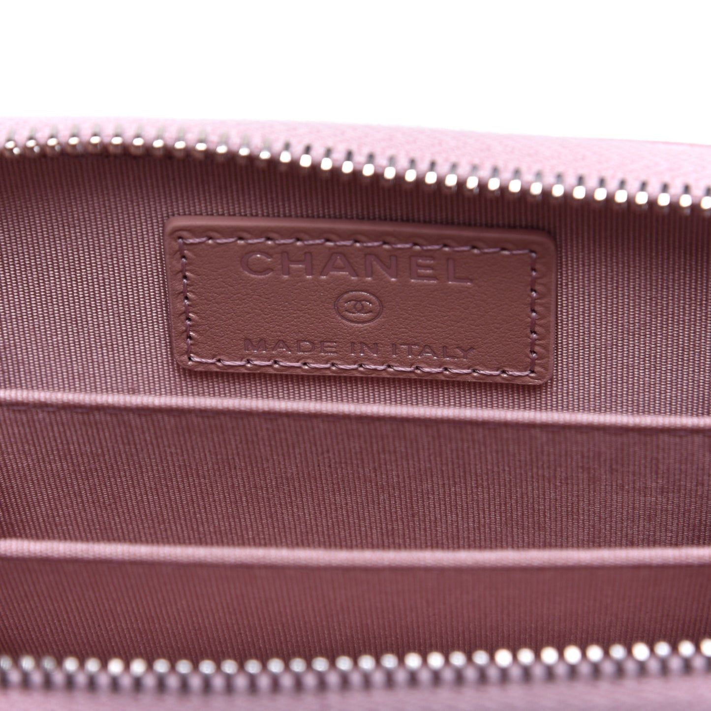Goatskin Camellia Embossed Zip Coin Purse Light Pink