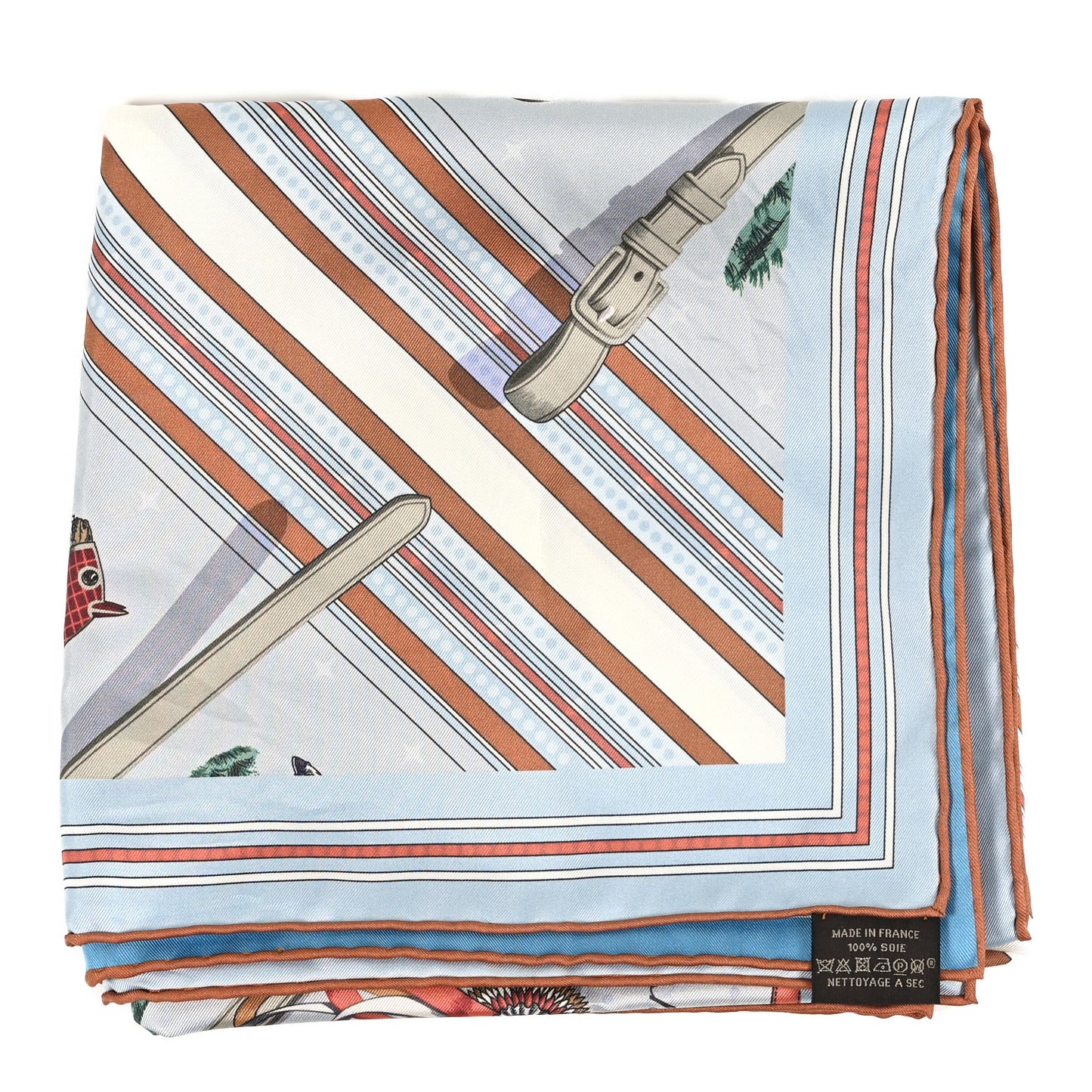 Silk Couvertures et Tenues de Jour Bandana Double Face Scarf 90 Gris Bleute Caramel Vert