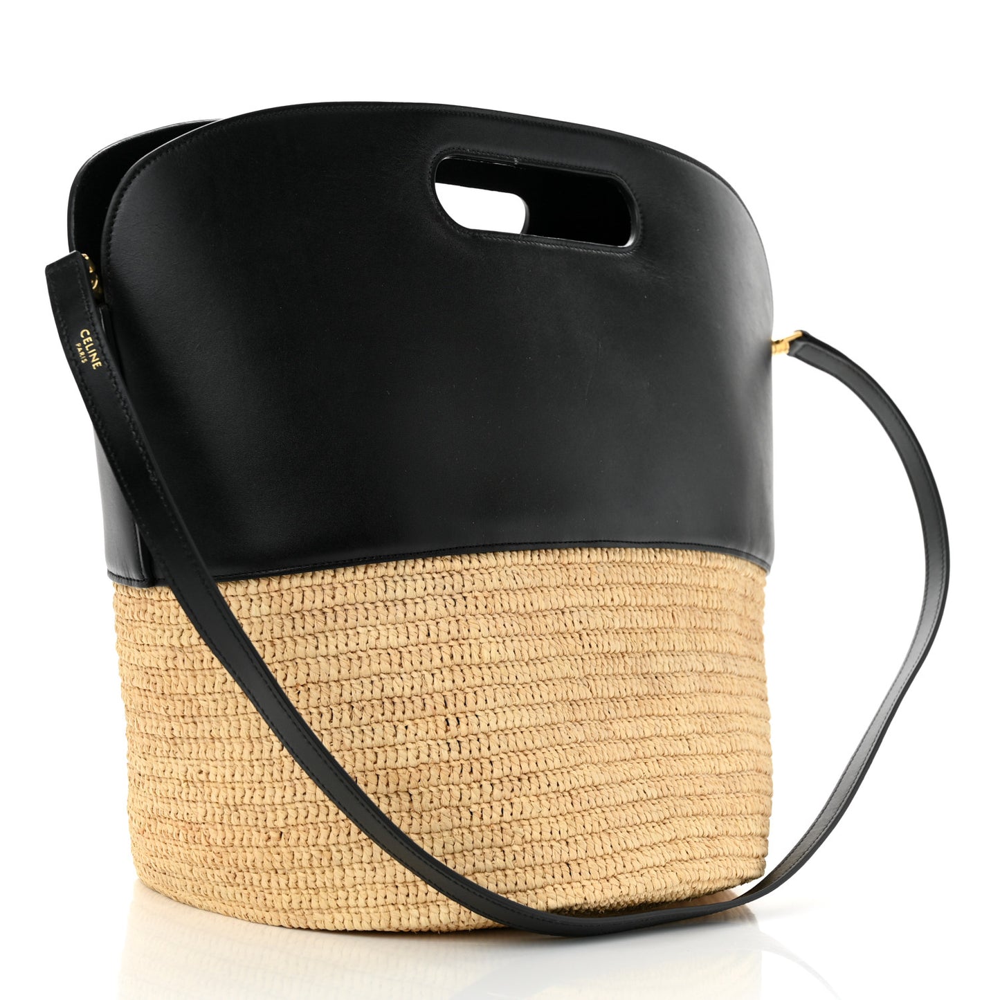 Raffia Calfskin Basket Bag Natural Black