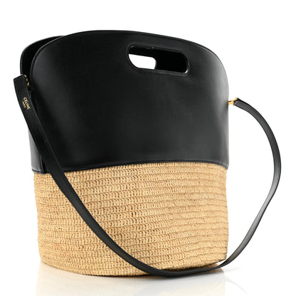 Celine Raffia Calfskin Basket Bag Natural Black 3 of 12