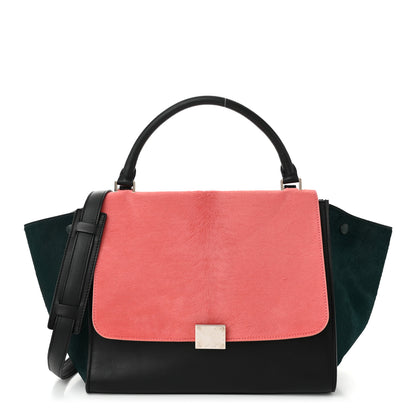 Celine Pony Hair Smooth Calfskin Medium Tri-Color Trapeze Flamingo Green Black 1 of 10