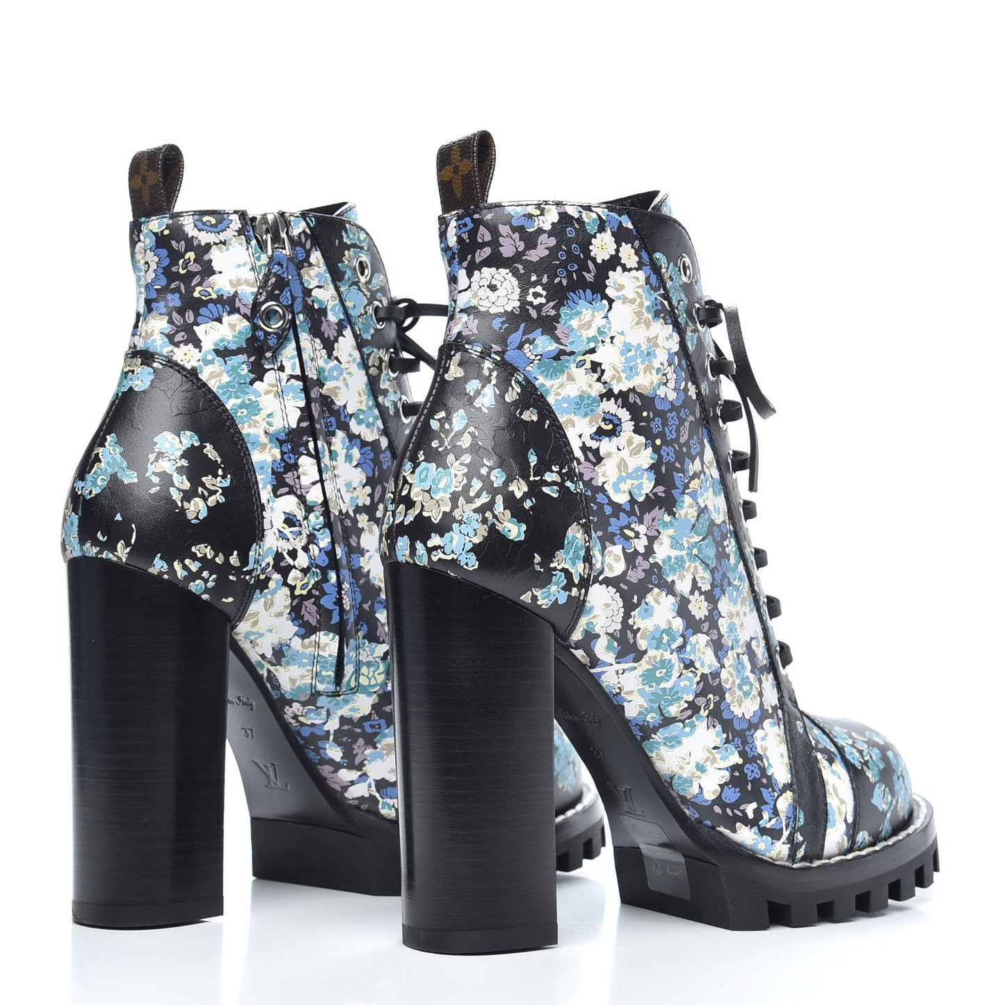 Calfskin Floral Star Trail Ankle Boots 37 Black
