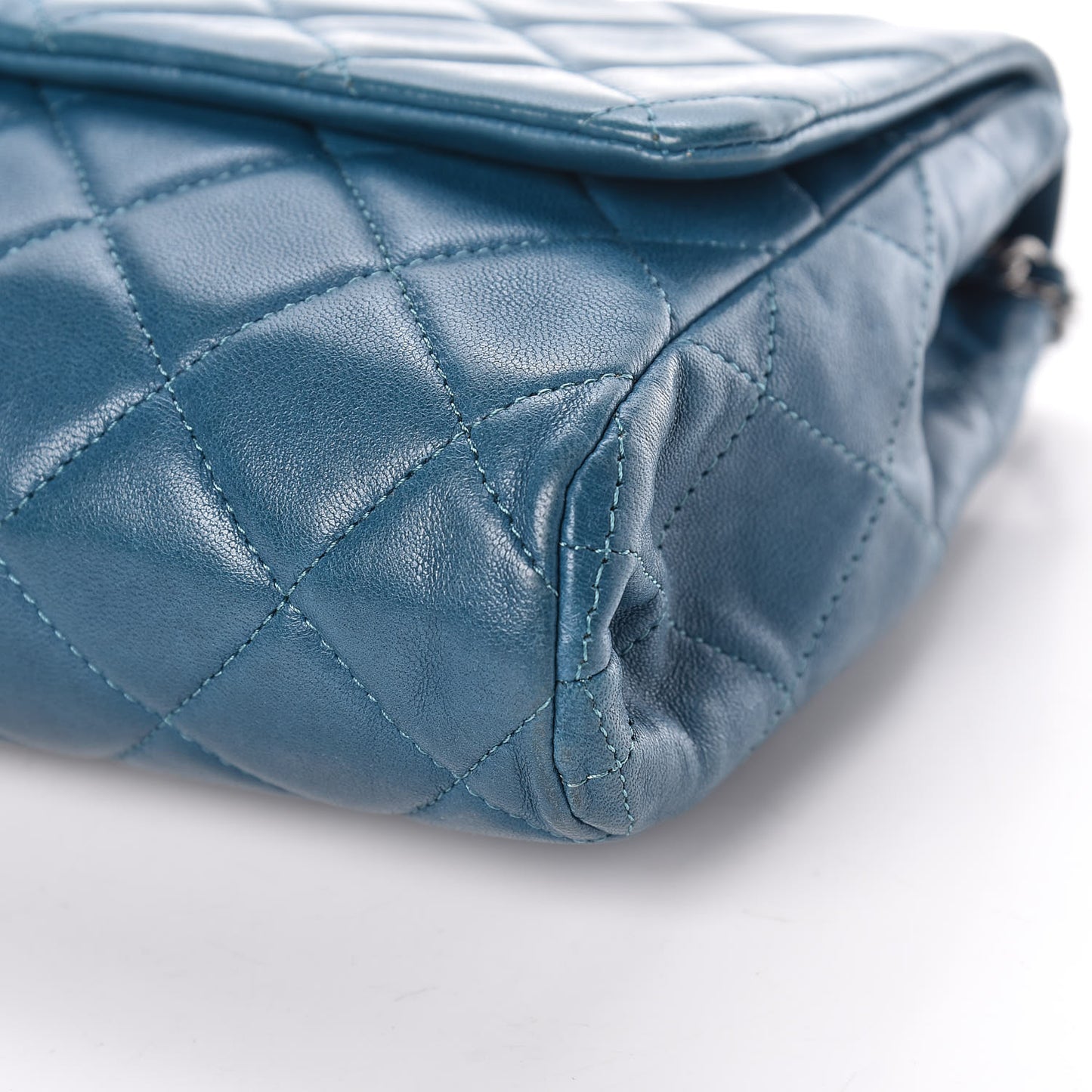 Lambskin Quilted Clutch With Chain Flap Turquoise