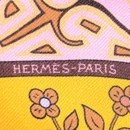 Hermes Silk L'Arbre De Vie Twilly Jaune D'or Mauve Brun 3 of 6