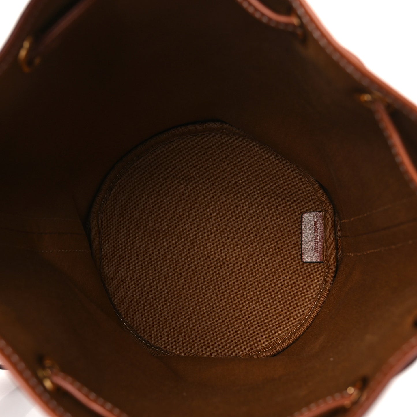 Triomphe Canvas Calfskin Small Drawstring Bucket Bag Tan