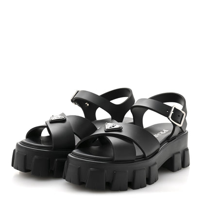 Prada Foam Rubber Triangle Logo Monolith 55mm Sandals 38 Black 4 of 11