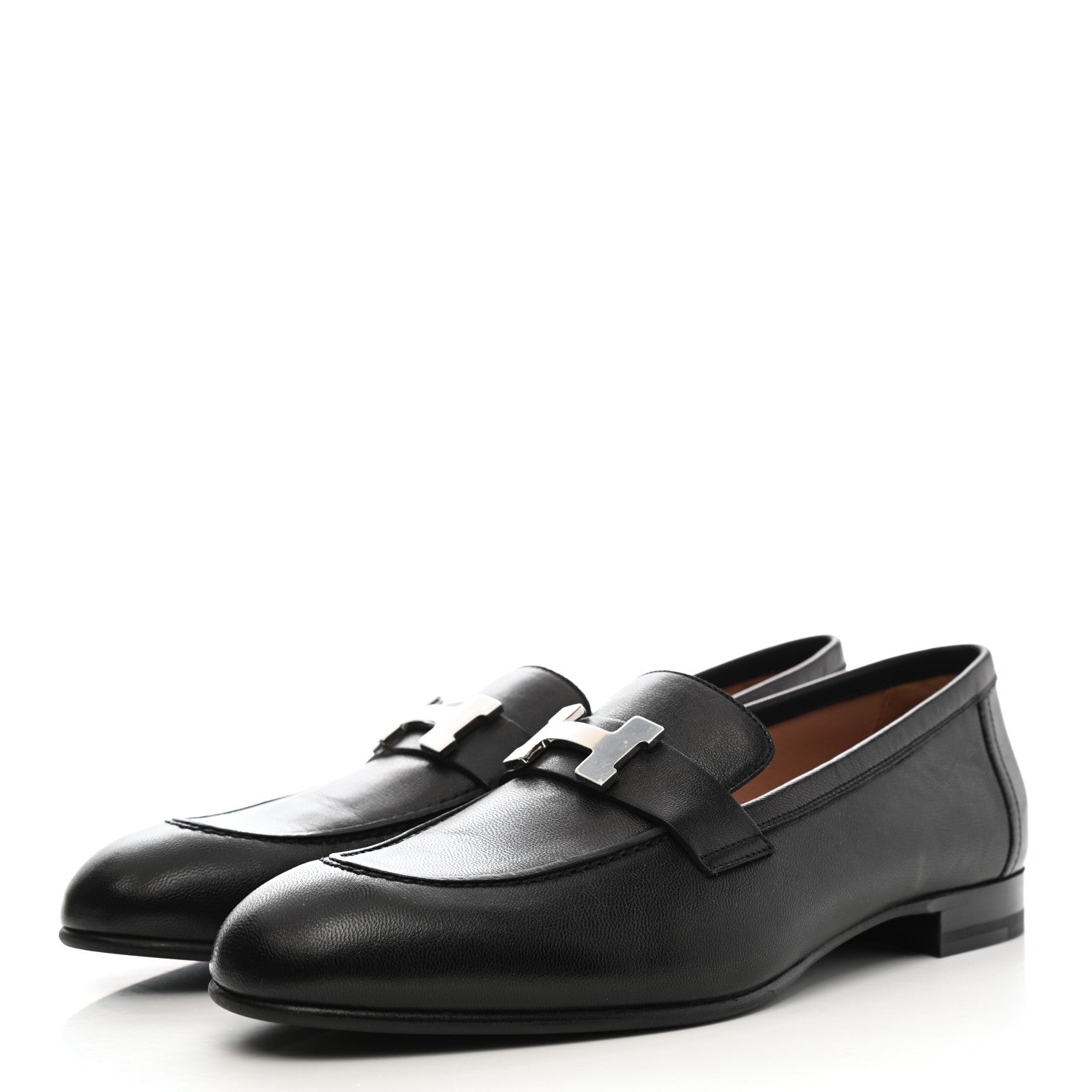 Hermes Goatskin Womens Paris Loafers 38 Black 3 of 10