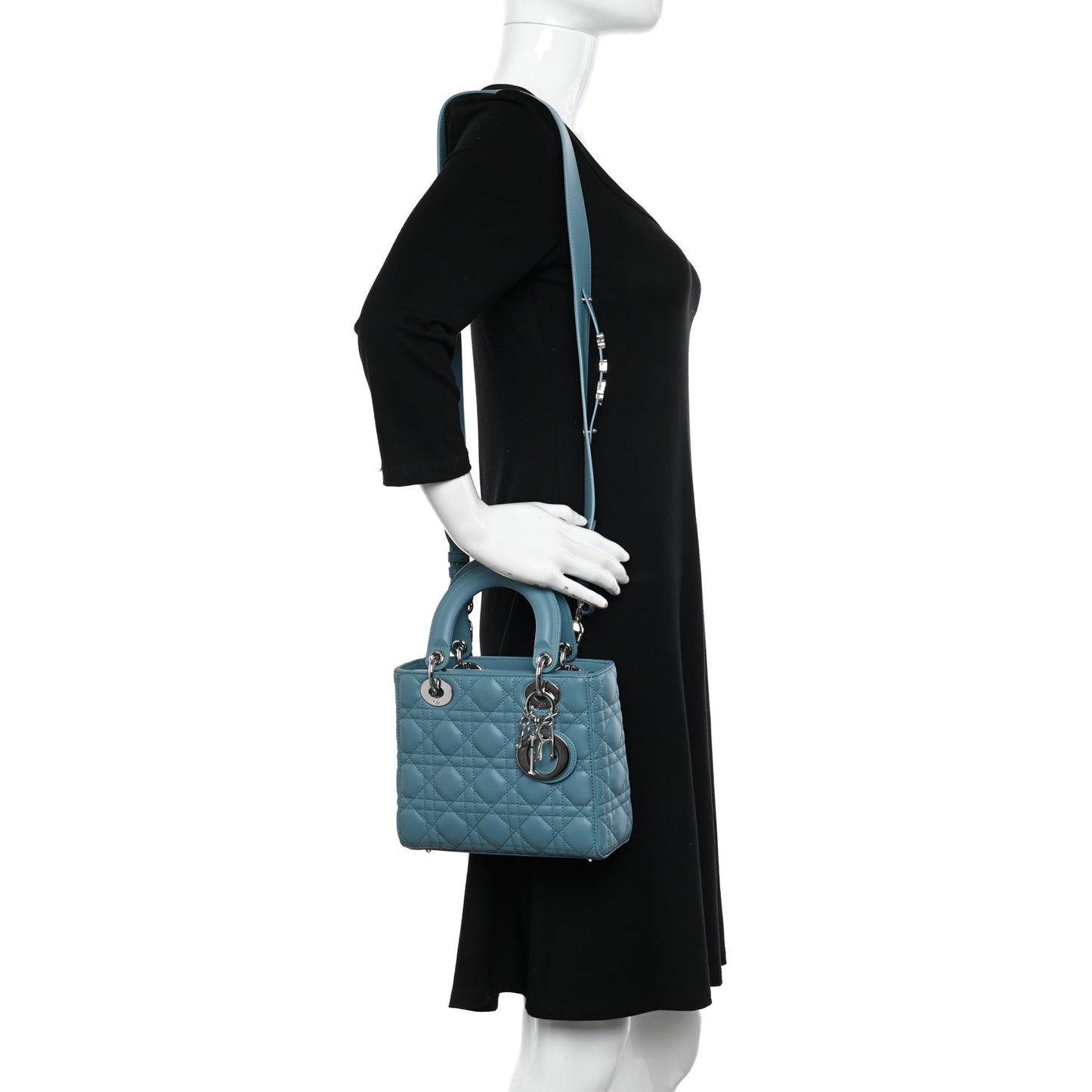 CHRISTIAN DIOR Lambskin Cannage Small My ABCDior Lady Dior Blue