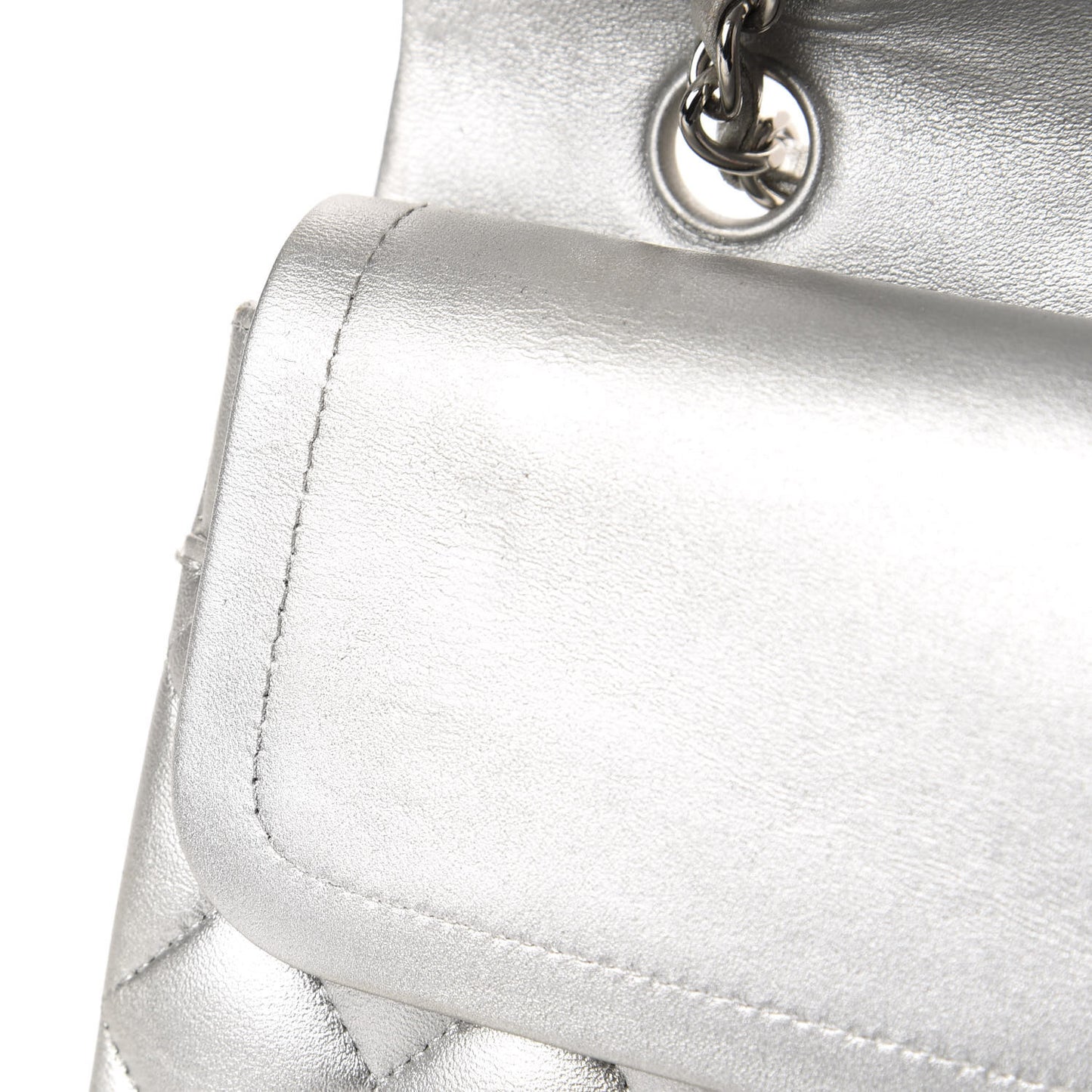 Metallic Lambskin Quilted Medium Double Flap Dark Grey