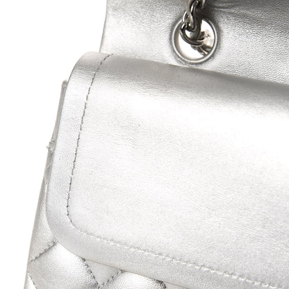 Chanel Metallic Lambskin Quilted Medium Double Flap Dark Grey 10 of 14