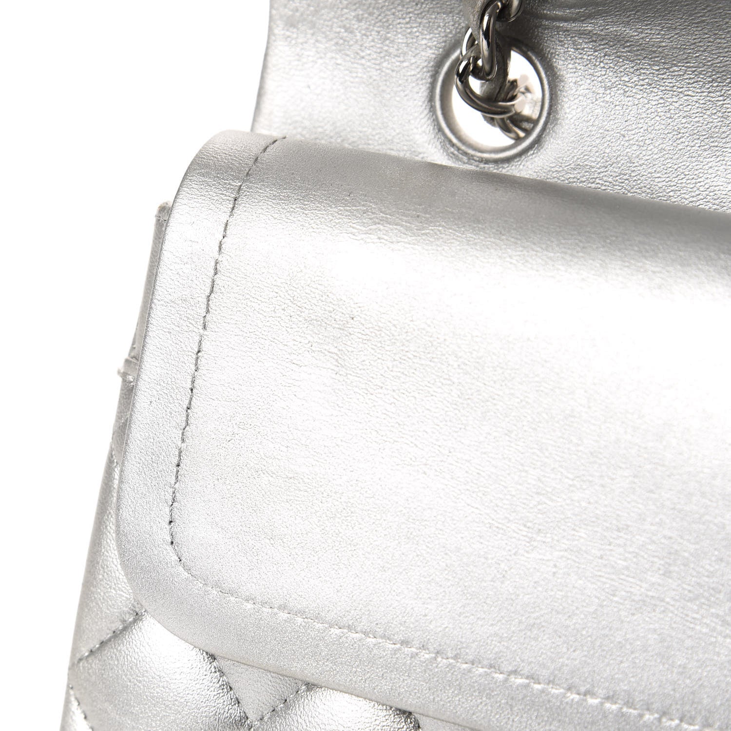 Chanel Metallic Lambskin Quilted Medium Double Flap Dark Grey 10 of 14