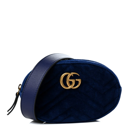 Gucci Velvet Matelasse GG Marmont Belt Bag 95 38 Cobalt Blue 1 of 8
