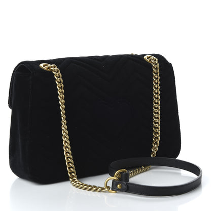 Gucci Velvet Matelasse Loved Embroidered Medium GG Marmont Shoulder Bag Black 3 of 10