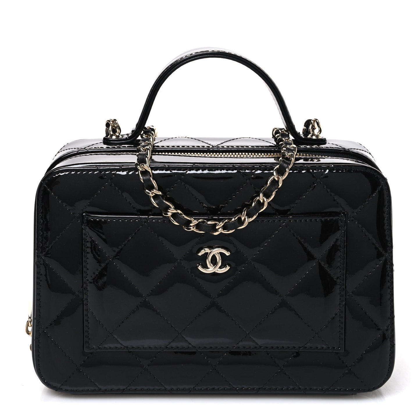 Patent Quilted Top Handle Vanity Case Black
