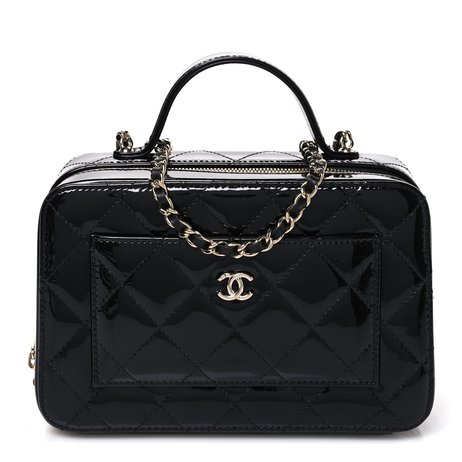 Chanel Patent Quilted Top Handle Vanity Case Black 1 of 9