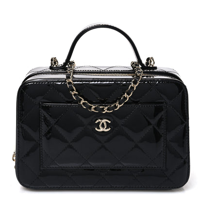Chanel Patent Quilted Top Handle Vanity Case Black 1 of 9