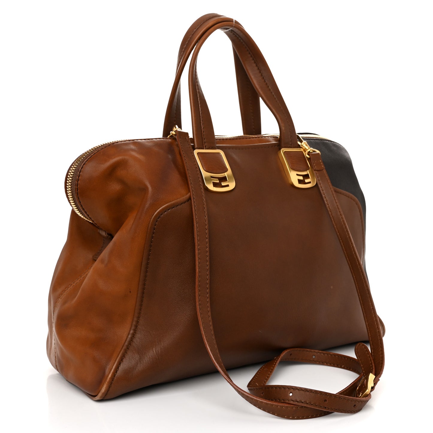 Capra Vitello Saddle Colorblock Large Chameleon Tote Moro Biscotto
