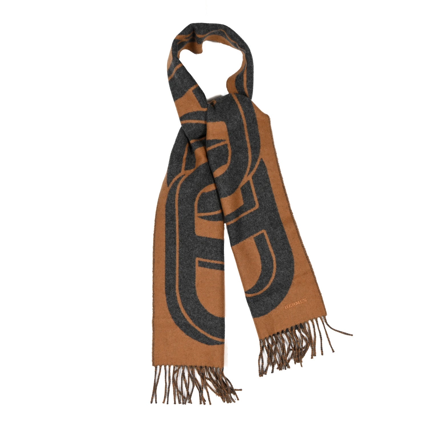 Hermes Cashmere Maillons TGM Scarf Camel Flanelle 1 of 4