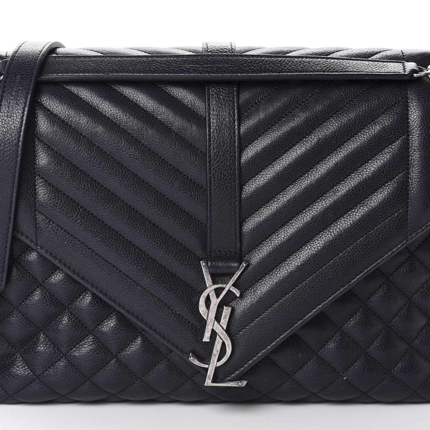 Saint Laurent Calfskin Mixed Matelasse Triquilt Large Monogram Envelope Satchel Deep Marine 11 of 11
