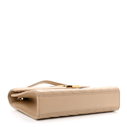 Saint Laurent Lambskin Matelasse Chevron Medium Monogram Satchel Dark Beige 4 of 11