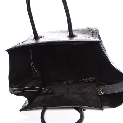 Celine Crocodile Embossed Calfskin Medium Phantom Luggage Black 5 of 9