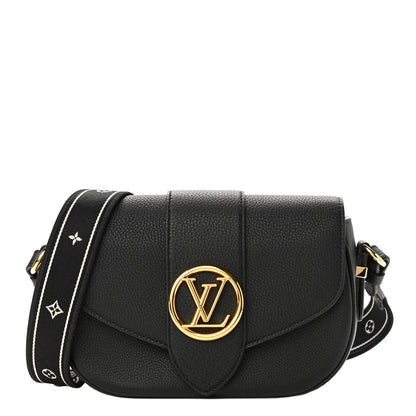 Louis Vuitton Grained Calfskin LV Pont 9 Soft MM Black 1 of 9