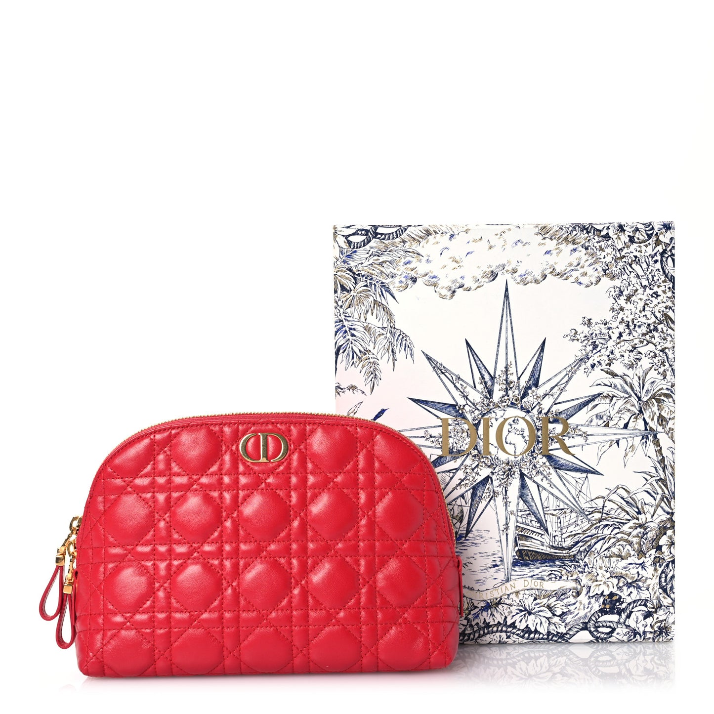 Lambskin Cannage Caro Beauty Pouch Raspberry