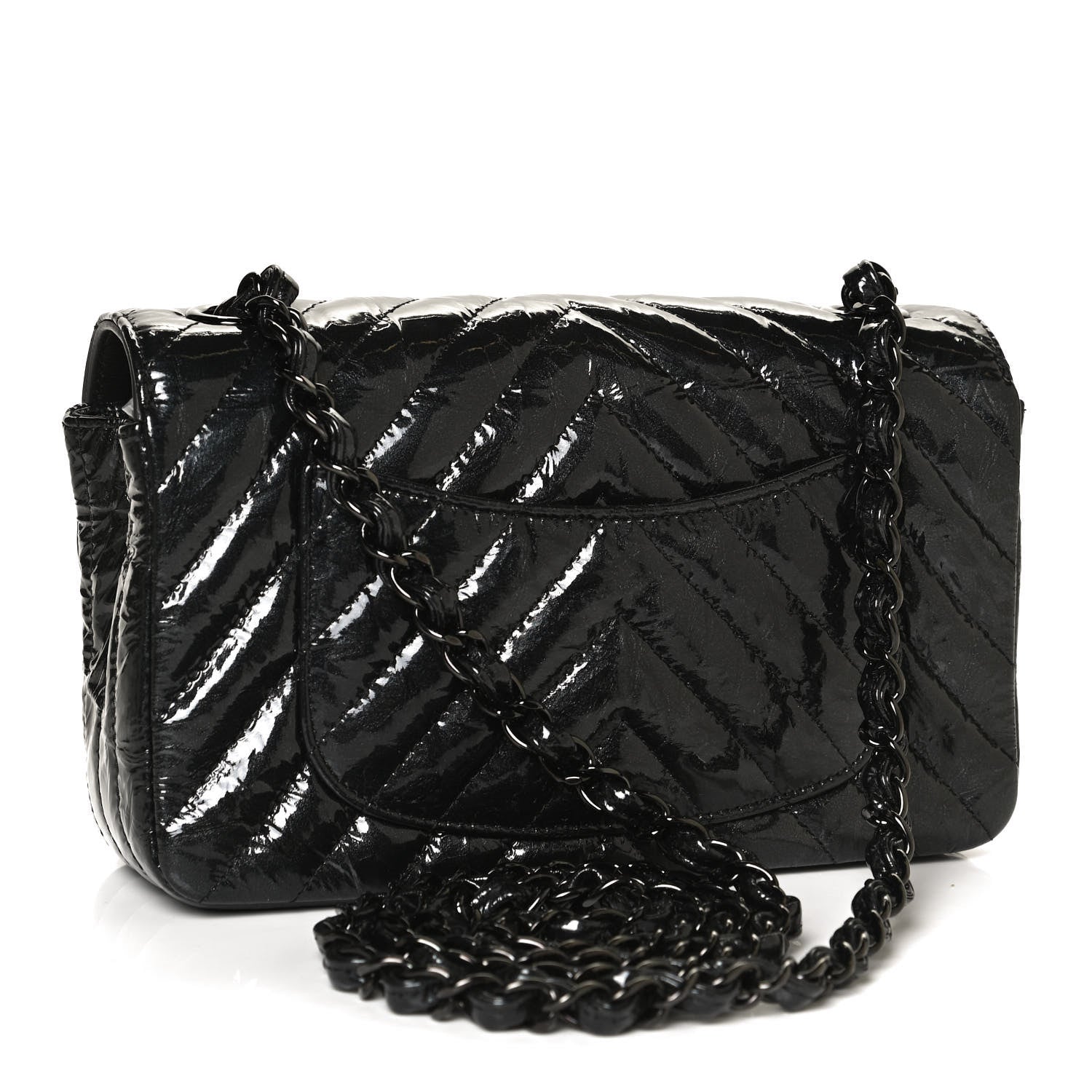Chanel Patent Metallic Crumpled Calfskin Chevron Quilted Mini Rectangular Flap So Black 2 of 12