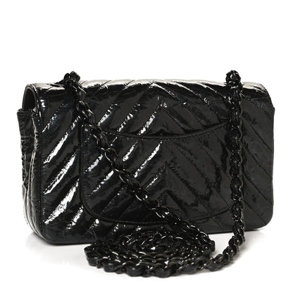 Chanel Patent Metallic Crumpled Calfskin Chevron Quilted Mini Rectangular Flap So Black 2 of 12