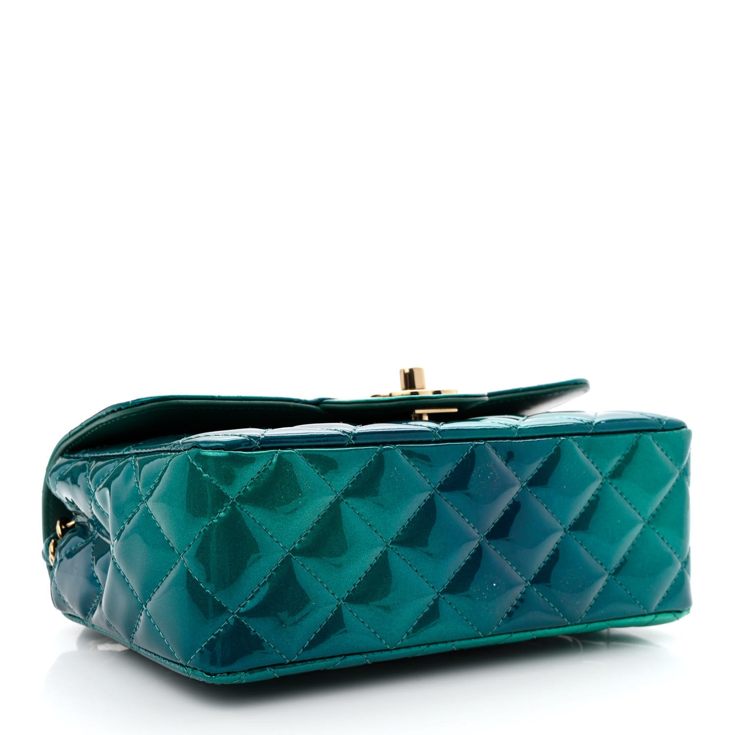 Shaded Patent Calfskin Quilted Mini Rectangular Flap Green Blue