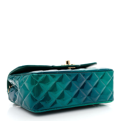 Chanel Shaded Patent Calfskin Quilted Mini Rectangular Flap Green Blue 4 of 11