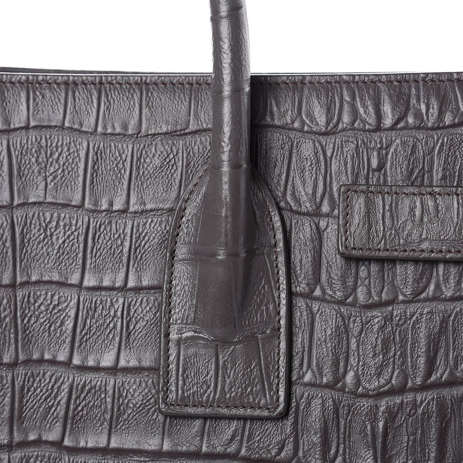 Saint Laurent Calfskin Crocodile Embossed Small Sac De Jour Fog 9 of 13