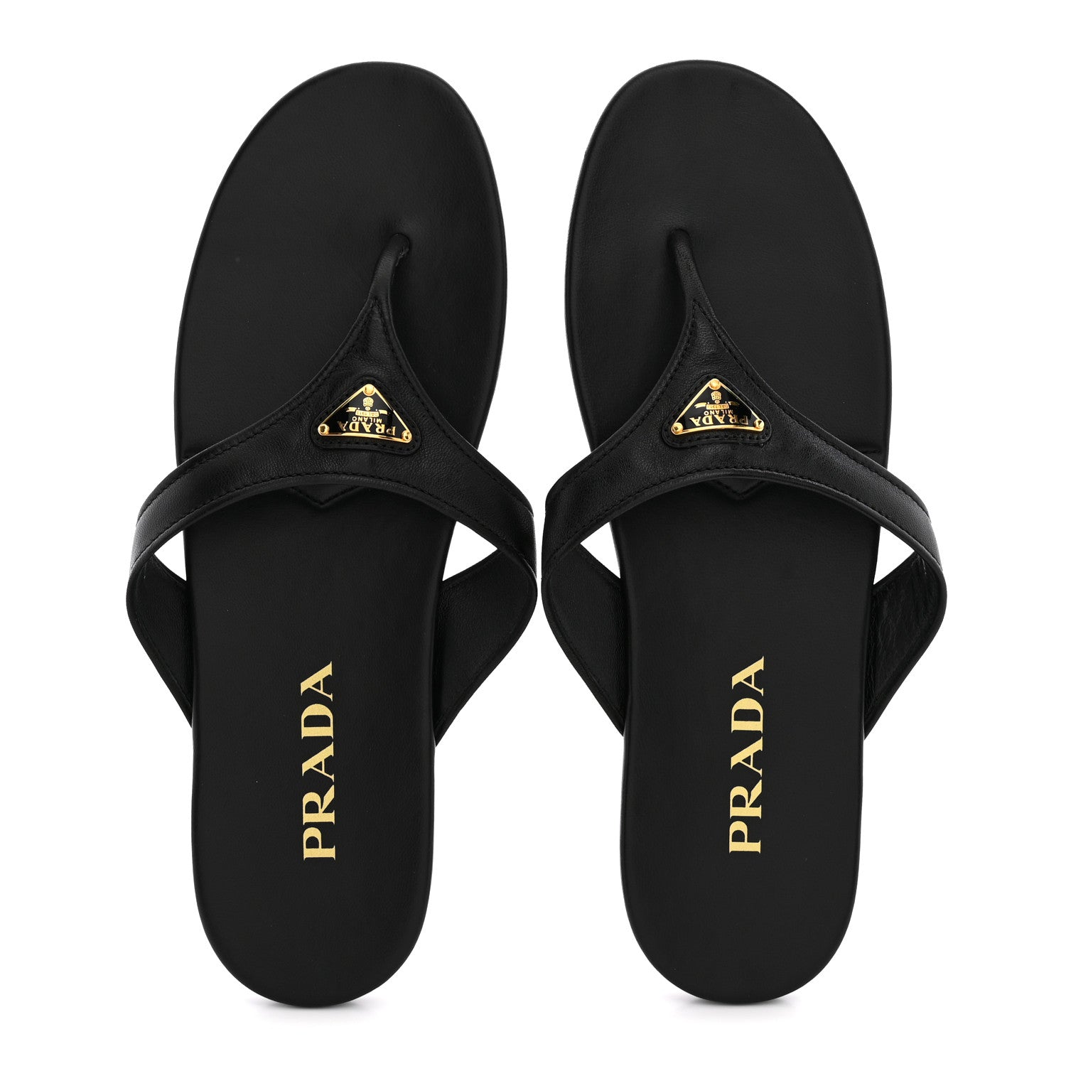Prada Lambskin Logo Thong Sandals 39 Black 2 of 9