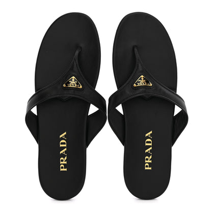 Prada Lambskin Logo Thong Sandals 39 Black 2 of 9