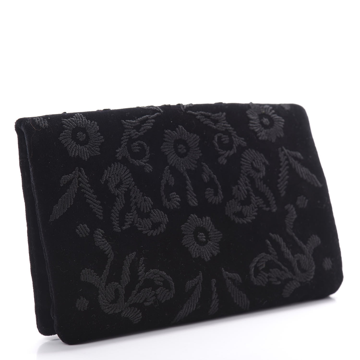 Prada Velluto Velvet Embroidered Flap Clutch Black 3 of 6