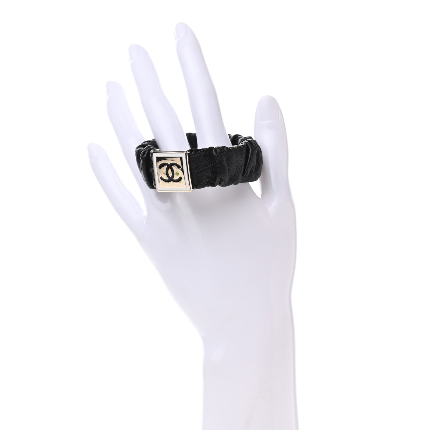 Lambskin Metal Enamel CC Hair Tie Black Gold