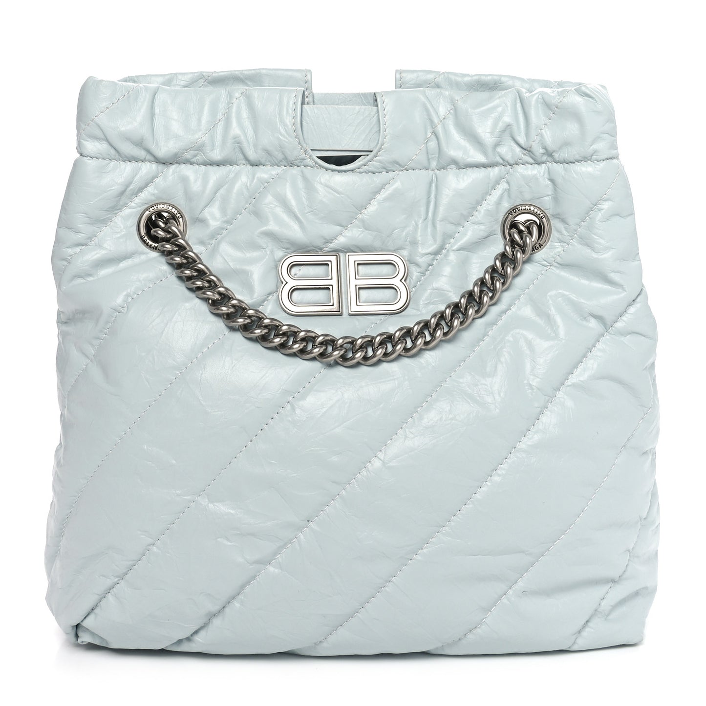 Crushed Calfskin Quilted Crush Small Tote Bag Light Blue