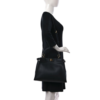 Fendi Vitello Seta Shiny Nappa Medium Peekaboo Iconic Satchel Black 2 of 14