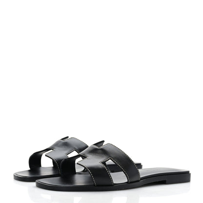 Hermes Box Calfskin Oran Sandals 37 Black 7 of 16