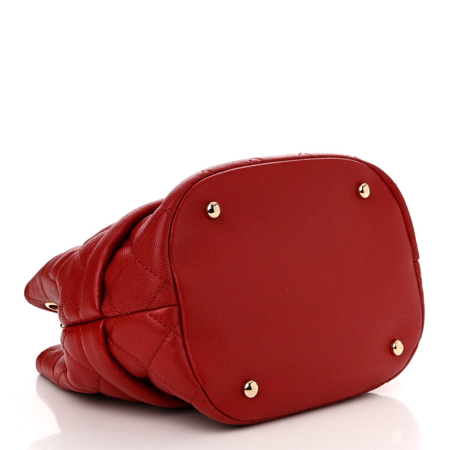Caviar Quilted Rolled Up Bucket Drawstring Bag Red