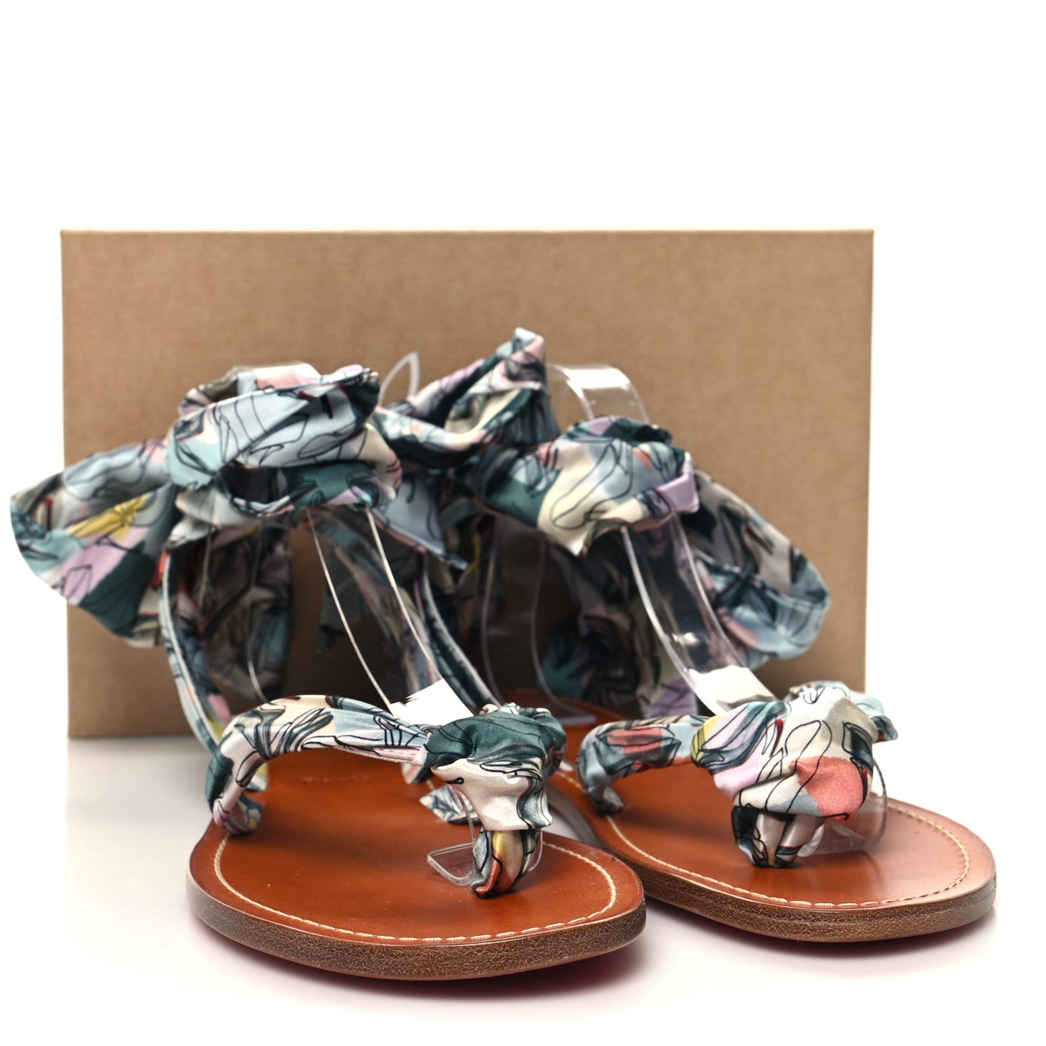 Christian Louboutin Crepe Satin Niloo Du Desert Flat Sandals 40 Multi Lin 8 of 8