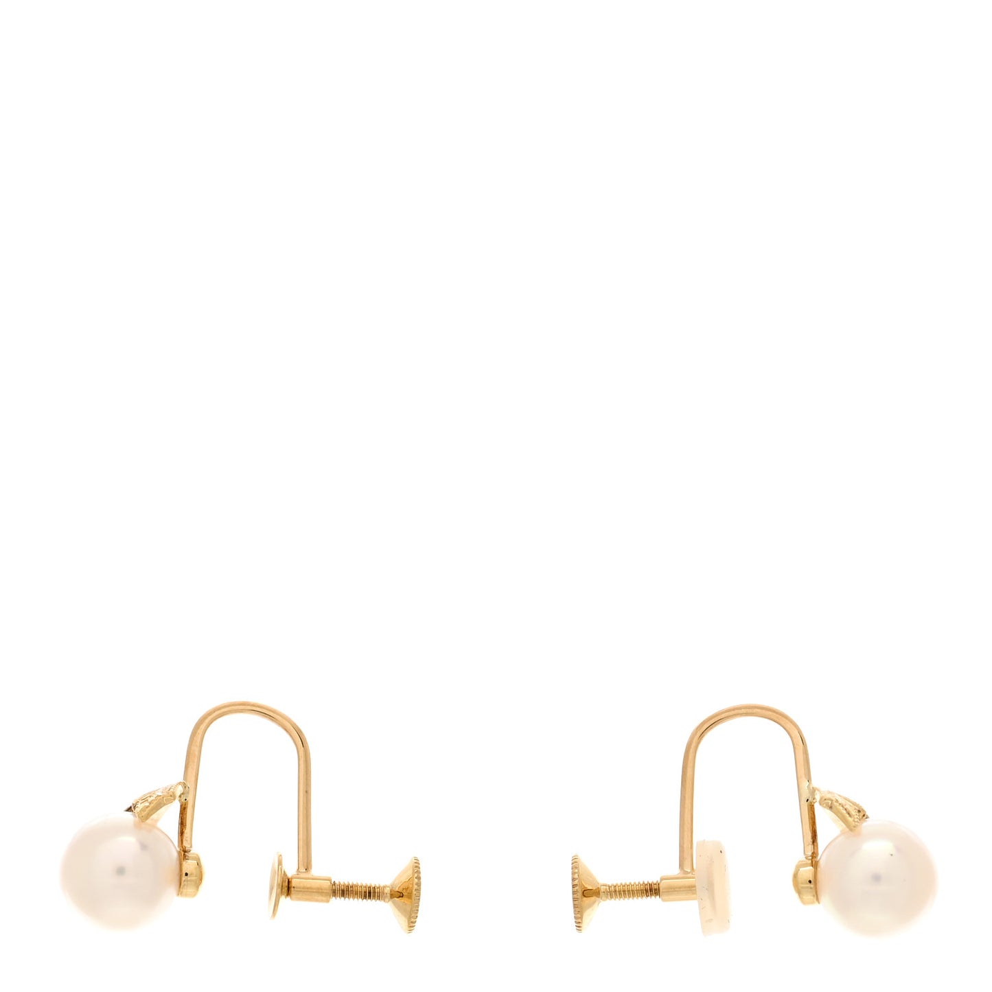 18K Yellow Gold Akoya Cultured Pearl 6.5-7mm Leaf Screw-Back Earrings