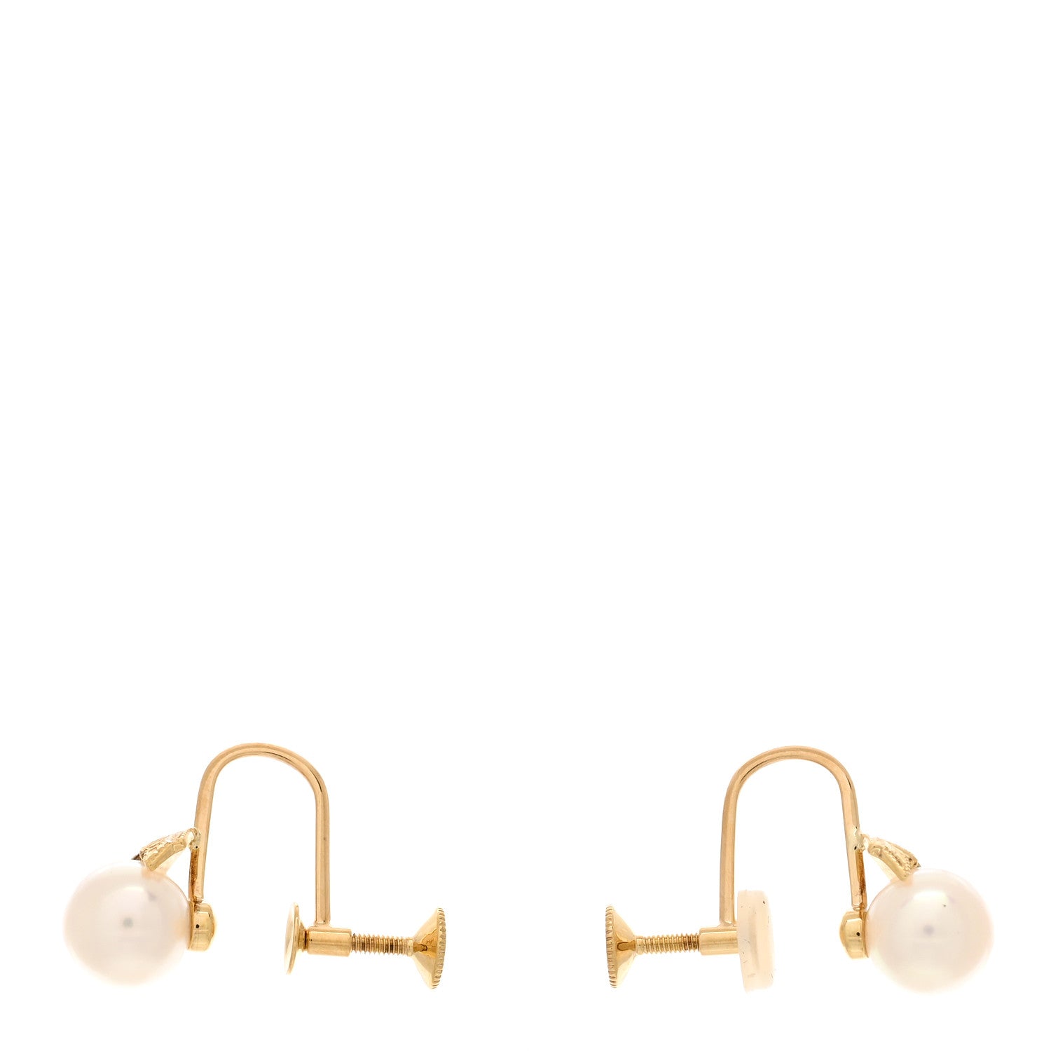 Mikimoto 18K Yellow Gold Akoya Cultured Pearl 6.5-7mm Leaf Screw-Back Earrings 3 of 4