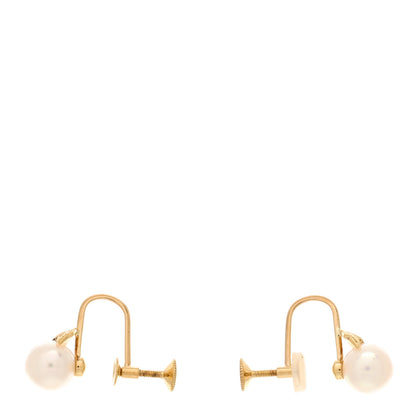 Mikimoto 18K Yellow Gold Akoya Cultured Pearl 6.5-7mm Leaf Screw-Back Earrings 3 of 4