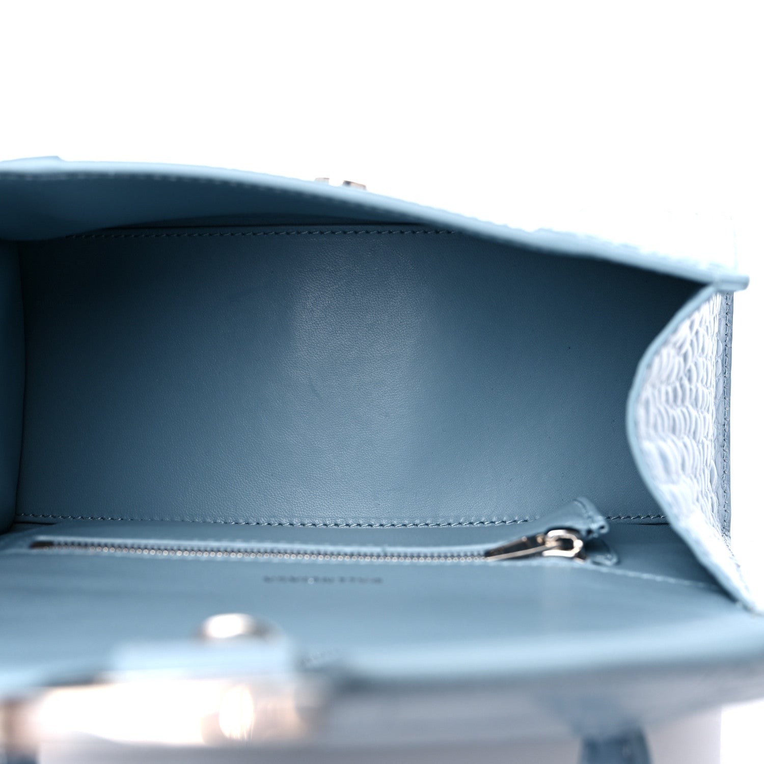 Balenciaga Shiny Calfskin Crocodile Embossed Small Hourglass Top Handle Bag Blue Grey 5 of 13