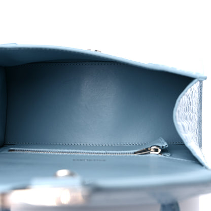 Balenciaga Shiny Calfskin Crocodile Embossed Small Hourglass Top Handle Bag Blue Grey 5 of 13