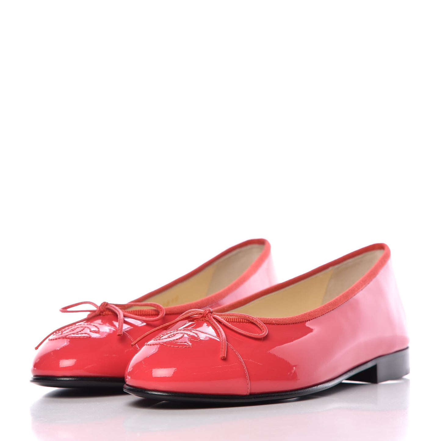 Patent Calfskin CC Cap Toe Ballerina Flats 36 Coral