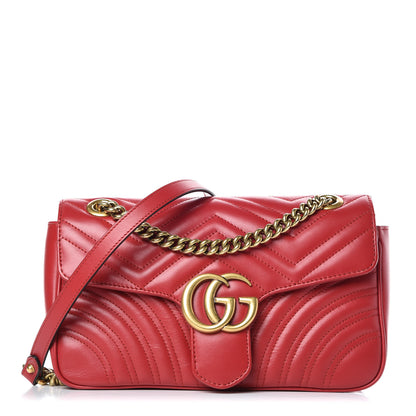 Gucci Calfskin Matelasse Small GG Marmont Shoulder Bag Hibiscus Red 1 of 9