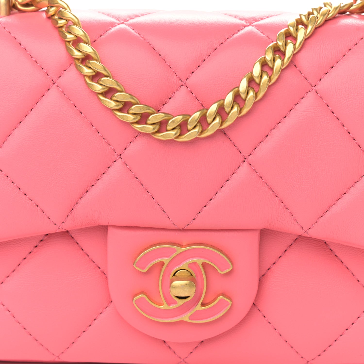 Chanel Lambskin Enamel Quilted Pending CC Mini Square Flap Pink 8 of 11